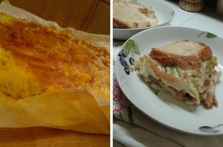 A sinistra quel che resta della torta di mele, a destra la gustosissima zuppa rustica: non hanno un aspetto fantastico?